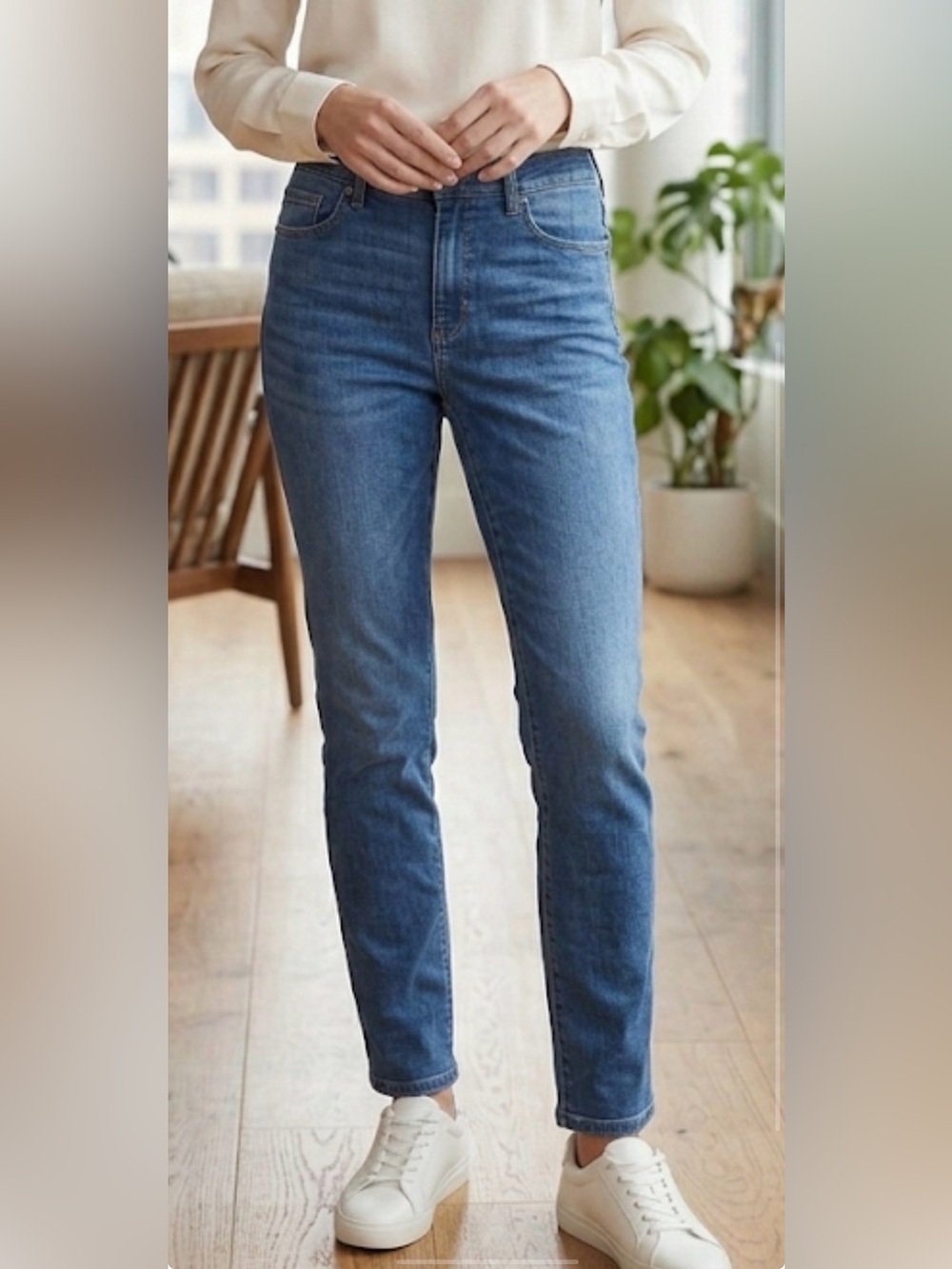 Banana Republic High-Rise Straight-Leg Jeans in Medium Blue